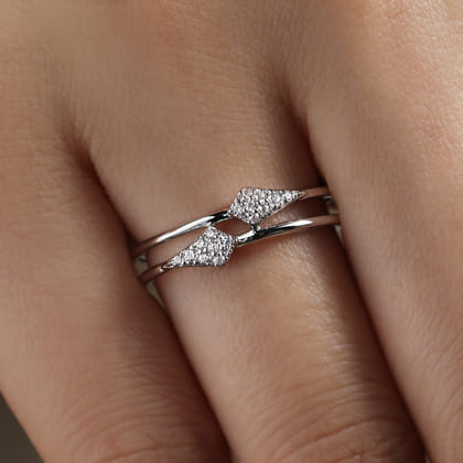 14K White Gold Spiked Diamond Stackable Ring