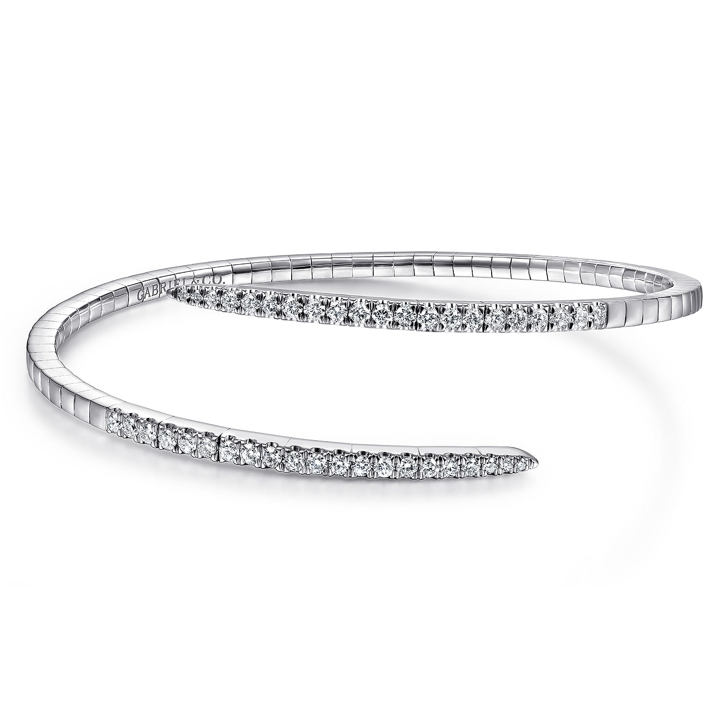 14K White Gold Split Bypass Diamond Bangle - 0.9 ct - Shot 1