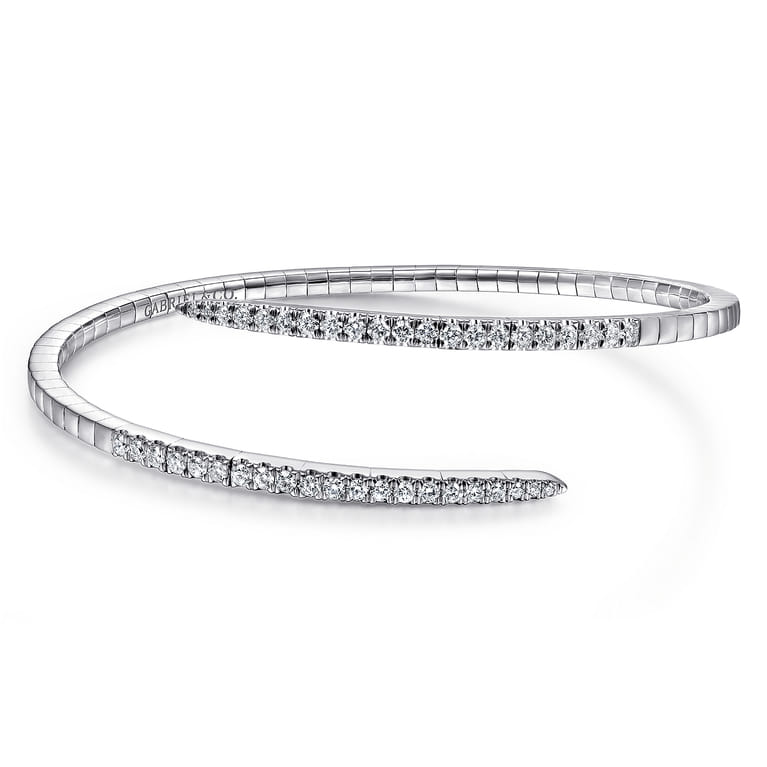 14K White Gold Split Bypass Diamond Bangle - 0.9 ct - Shot 1