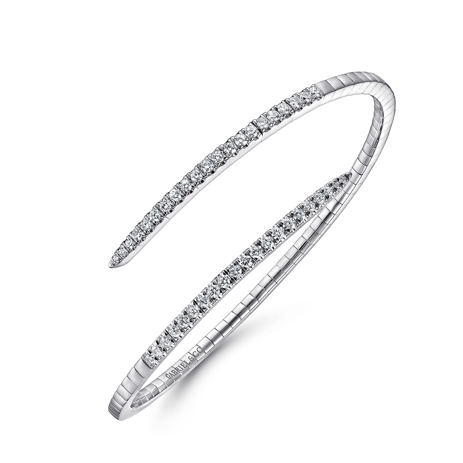 14K White Gold Split Bypass Diamond Bangle - 0.9 ct - Shot 2
