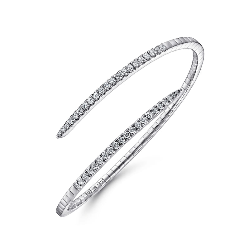 14K White Gold Split Bypass Diamond Bangle - 0.9 ct - Shot 2