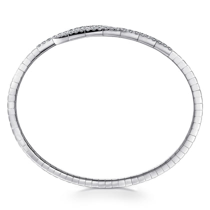 14K White Gold Split Bypass Diamond Bangle