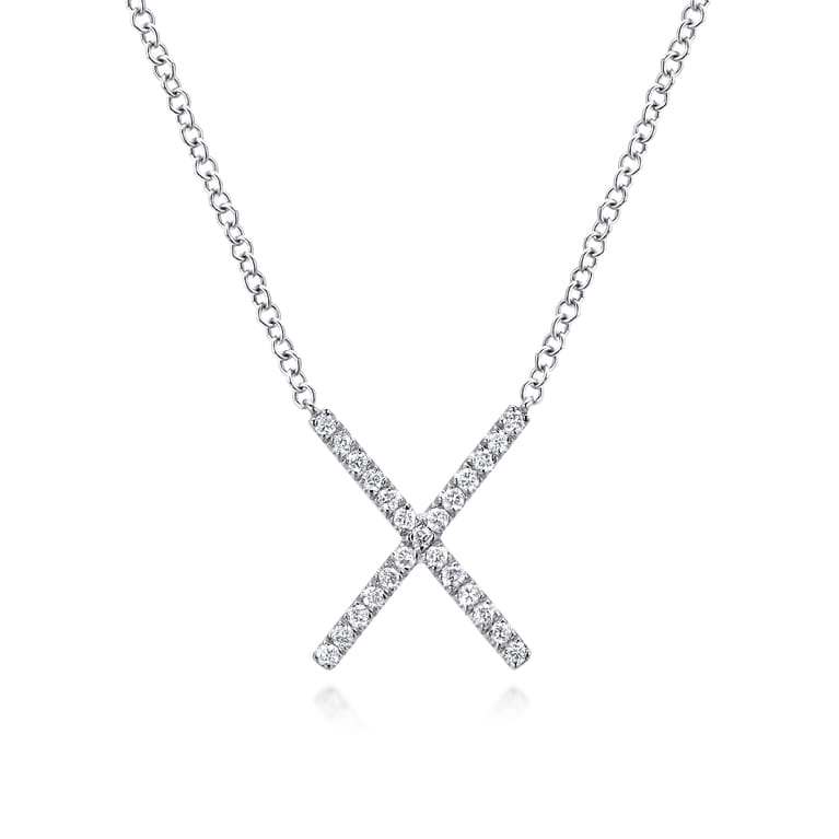 14K White Gold Split Chain Diamond X Necklace - 0.12 ct - Shot 1