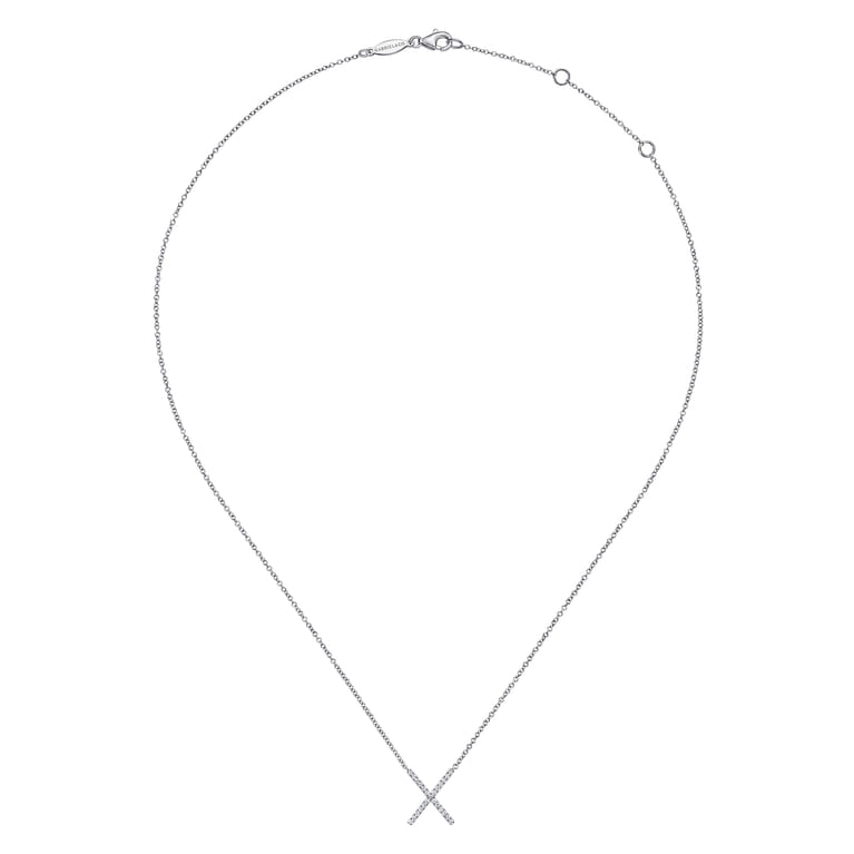 14K White Gold Split Chain Diamond X Necklace - 0.12 ct - Shot 2