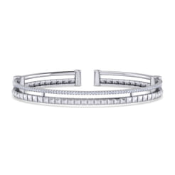 14K White Gold Split Cuff with Pyramids and Diamonds