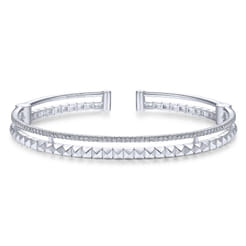 14K White Gold Split Cuff with Pyramids and Diamonds