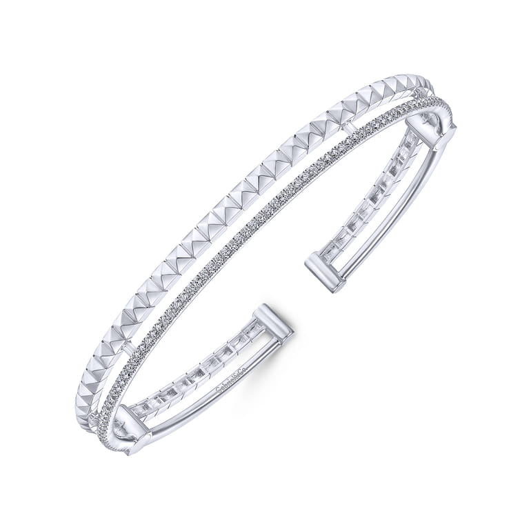 14K White Gold Split Cuff with Pyramids and Diamonds - 0.4 ct - Shot 2