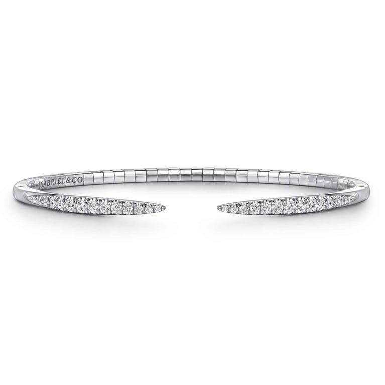 14K White Gold Split Diamond Spike Bangle Bracelet - 0.5 ct - Shot 1