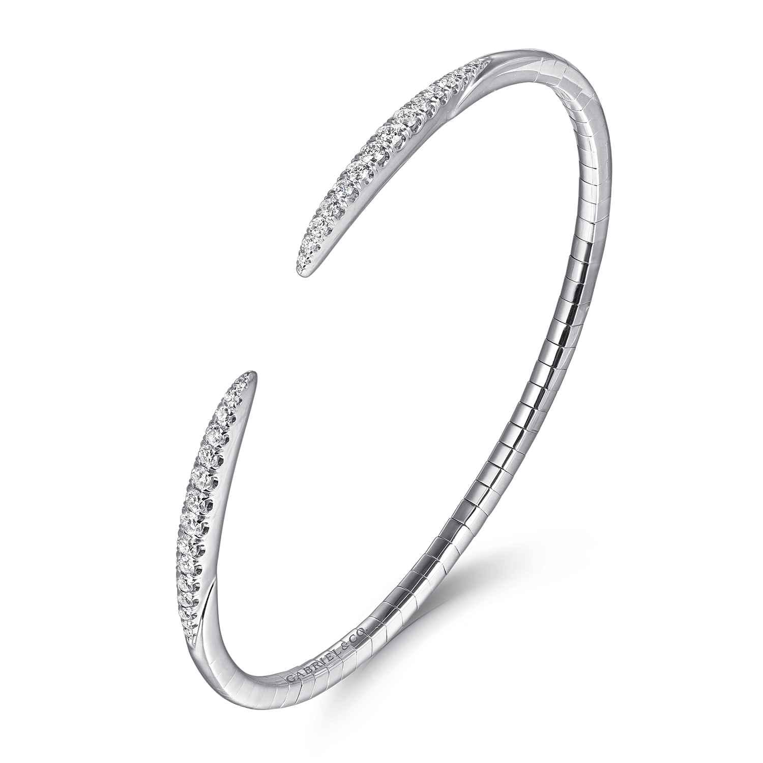 14K White Gold Split Diamond Spike Bangle Bracelet - 0.5 ct - Shot 2