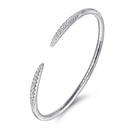 14K White Gold Split Diamond Spike Bangle Bracelet
