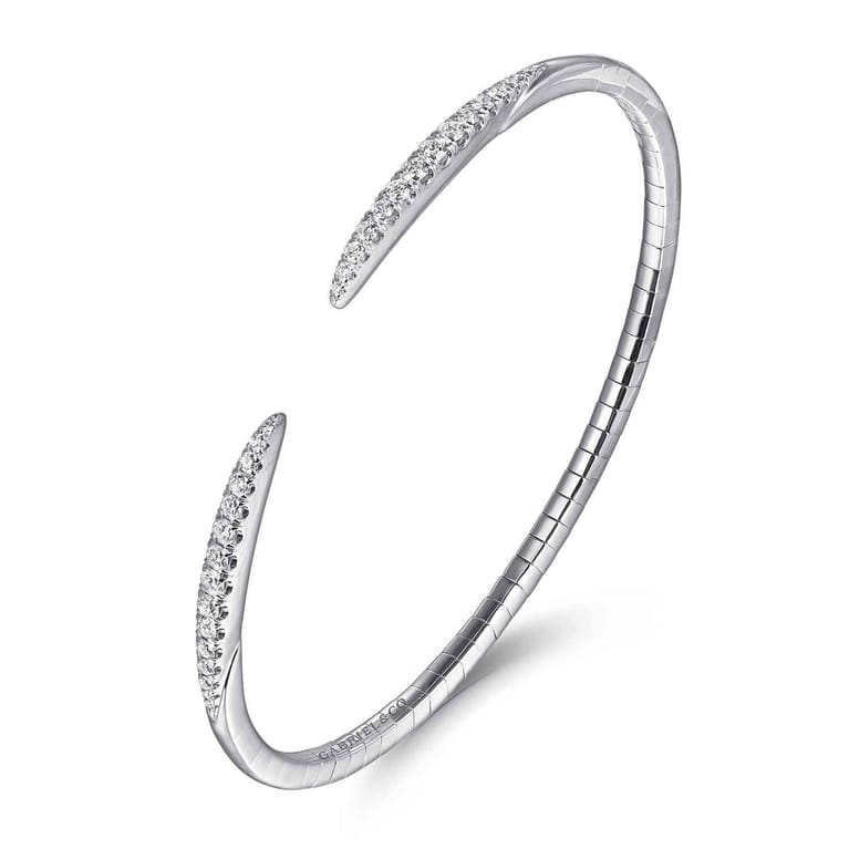 14K White Gold Split Diamond Spike Bangle Bracelet - 0.5 ct - Shot 2
