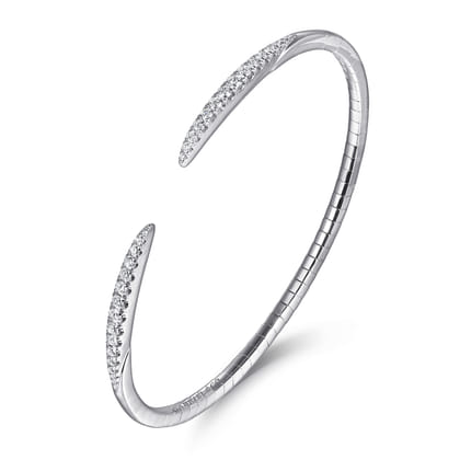 14K White Gold Split Diamond Spike Bangle