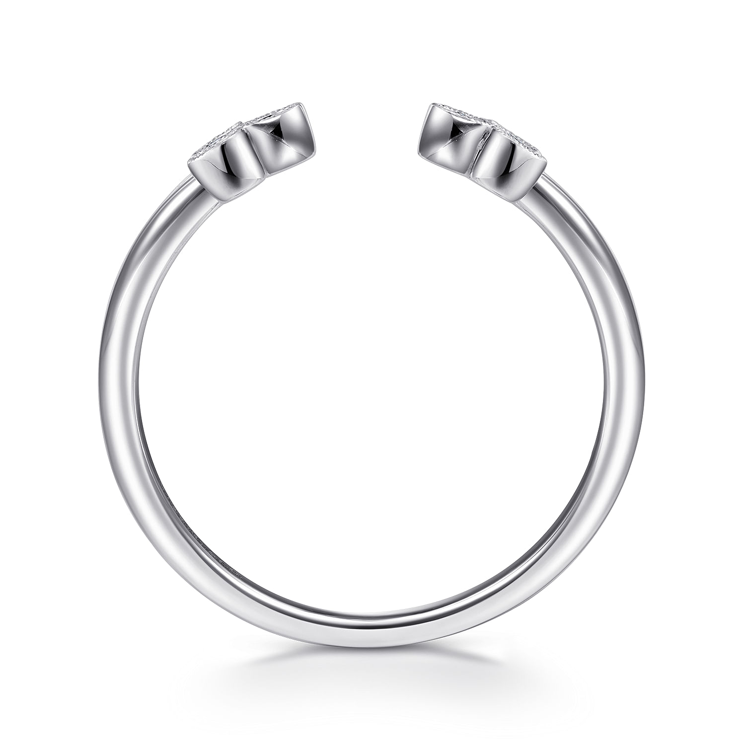 14K White Gold Split Ring with Bezel Set Triple Diamond Clusters