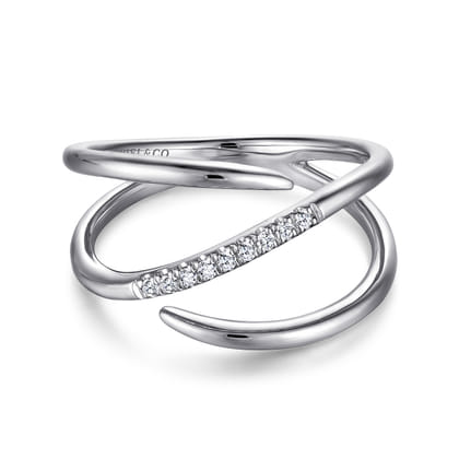 14K White Gold Split Shank Pave Diamond Wrap Ring
