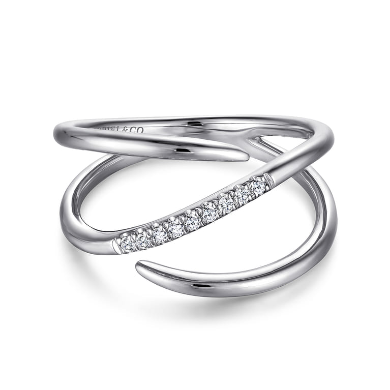 14K White Gold Split Shank Pave Diamond Wrap Ring - 0.05 ct - Shot 1