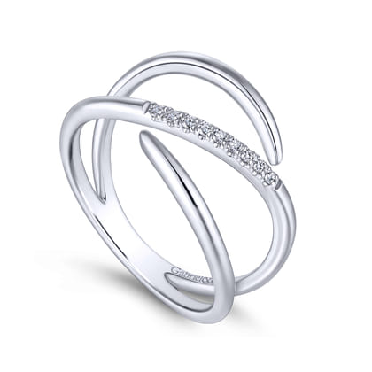 14K White Gold Split Shank Pave Diamond Wrap Ring