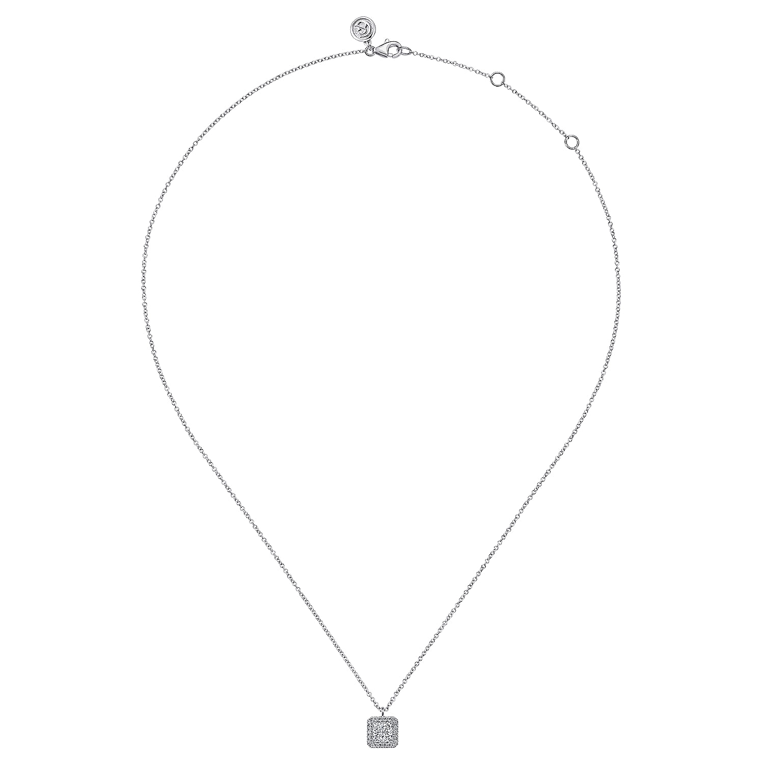 14K White Gold Square Cluster Diamond Pendant Necklace - 0.45 ct - Shot 2