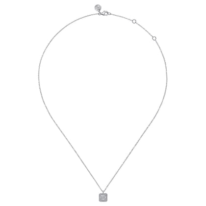 14K White Gold Square Cluster Diamond Pendant Necklace