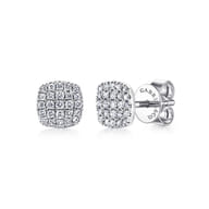 14K White Gold Square Pave Diamond Stud Earrings