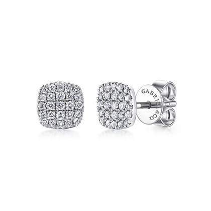 14K White Gold Square Pave Diamond Stud Earrings