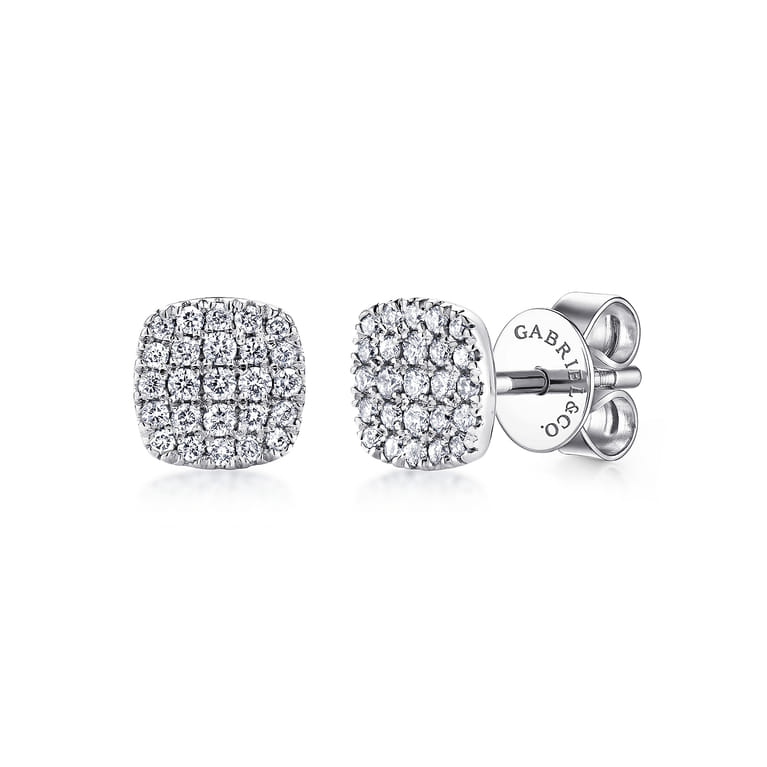 14K White Gold Square Pave Diamond Stud Earrings - 0.3 ct - Shot 1