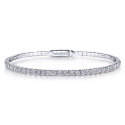 14K White Gold Square Set Diamond Bangle