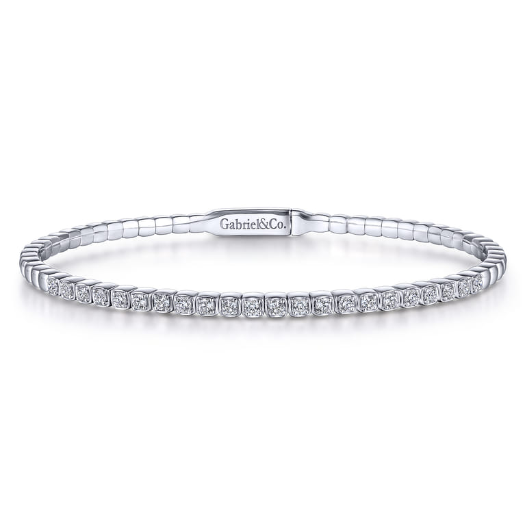 14K White Gold Square Set Diamond Bangle - 0.65 ct - Shot 1