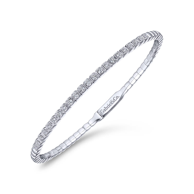 14K White Gold Square Set Diamond Bangle - 0.65 ct - Shot 2