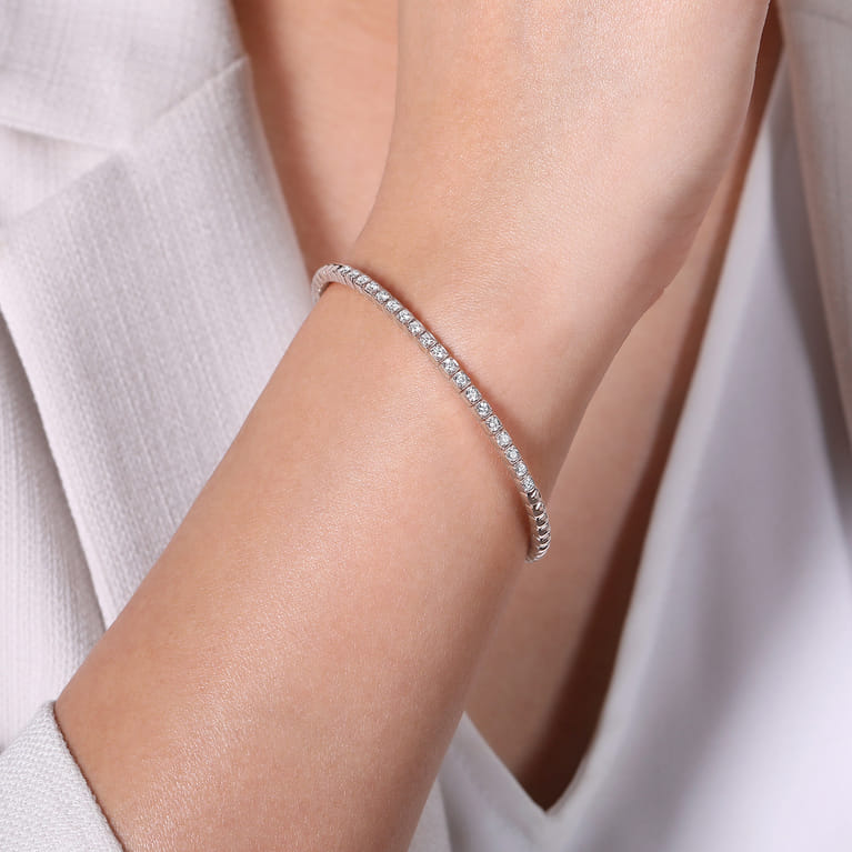 14K White Gold Square Set Diamond Bangle - 0.65 ct - Shot 4