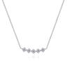 14K White Gold Square Station Diamond Pave Curved Bar Necklace - 0.2 ct