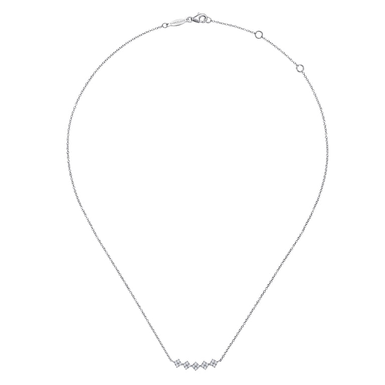 14K White Gold Square Station Diamond Pave Curved Bar Necklace - 0.2 ct - Shot 2