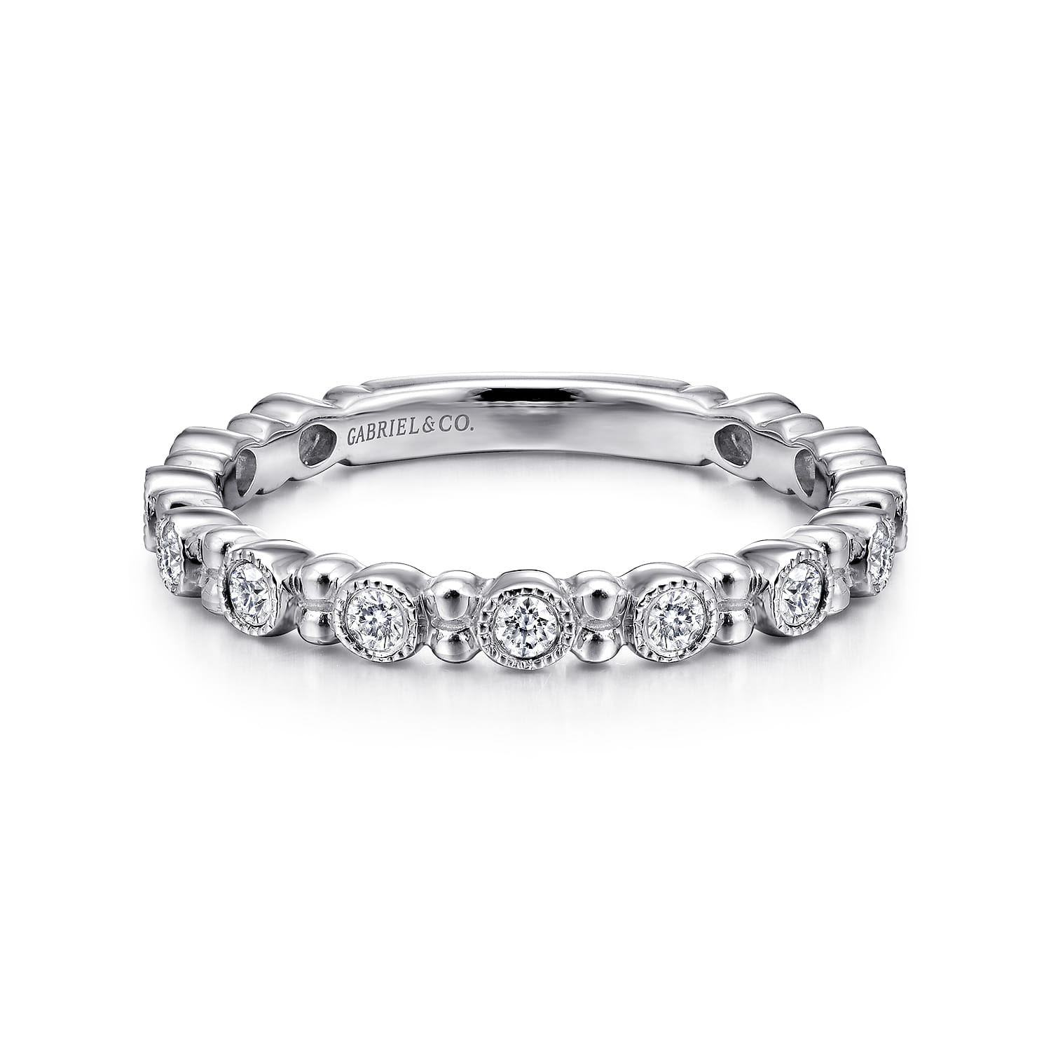 14K White Gold Stackable Diamond Ring with Bead Spacers - 0.23 ct - Shot 1