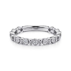 14K White Gold Stackable Diamond Ring with Bead Spacers