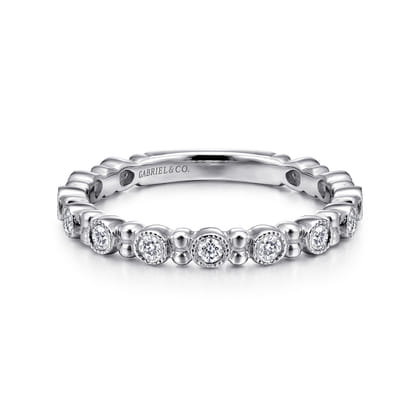 14K White Gold Stackable Diamond Ring with Bead Spacers