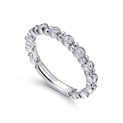 14K White Gold Stackable Diamond Ring with Bead Spacers