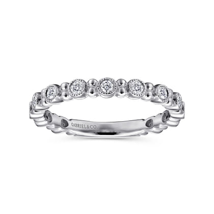14K White Gold Stackable Diamond Ring with Bead Spacers