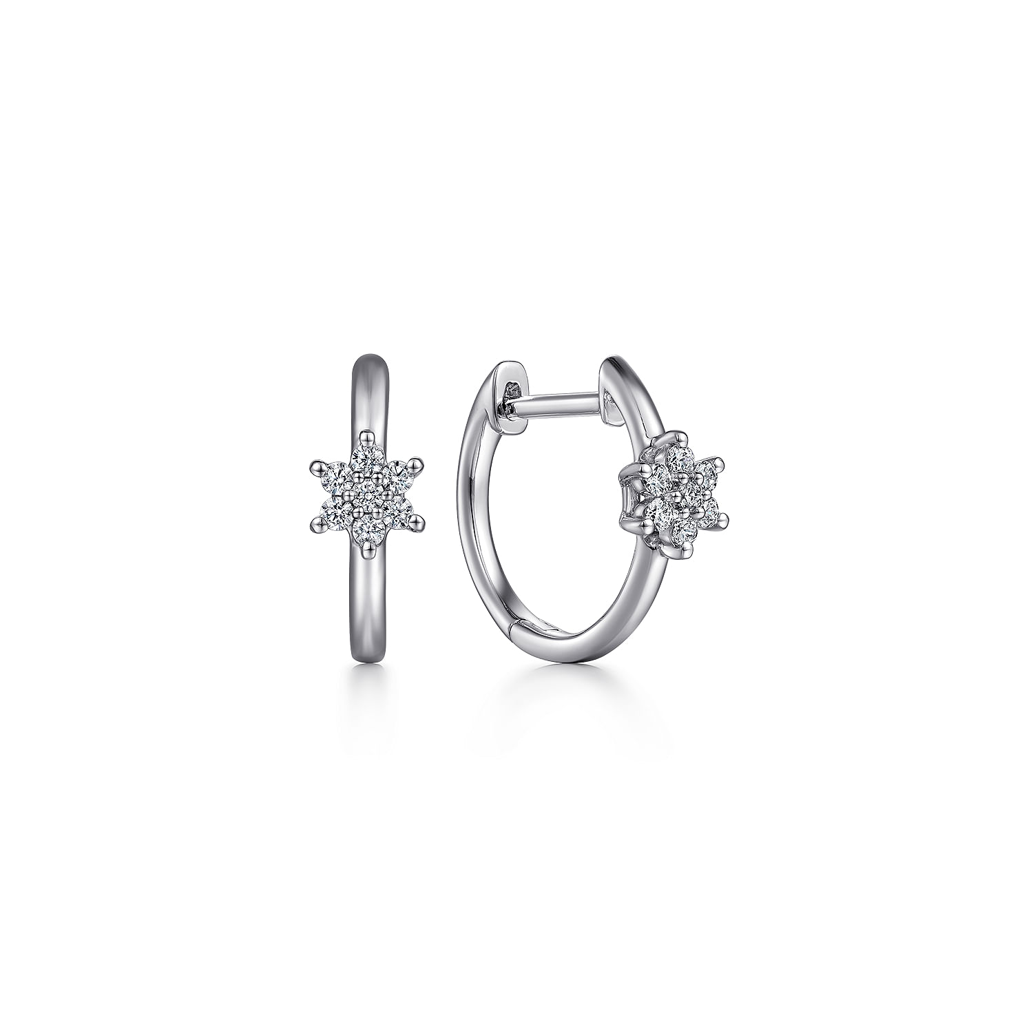 14K White Gold Star Diamond Huggies