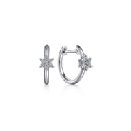14K White Gold Star Diamond Huggies