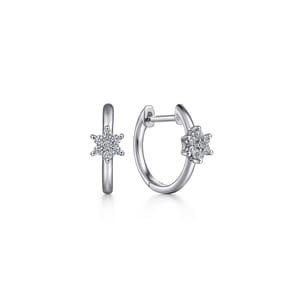 14K White Gold Star Diamond Huggies
