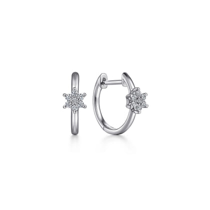 14K White Gold Star Diamond Huggies