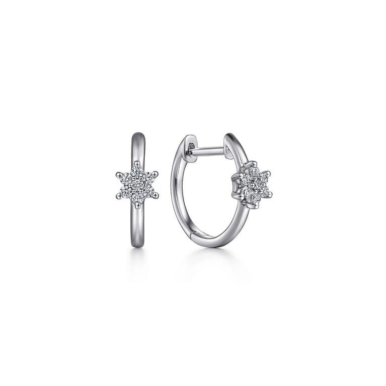 14K White Gold Star Diamond Huggies - 0.12 ct - Shot 1