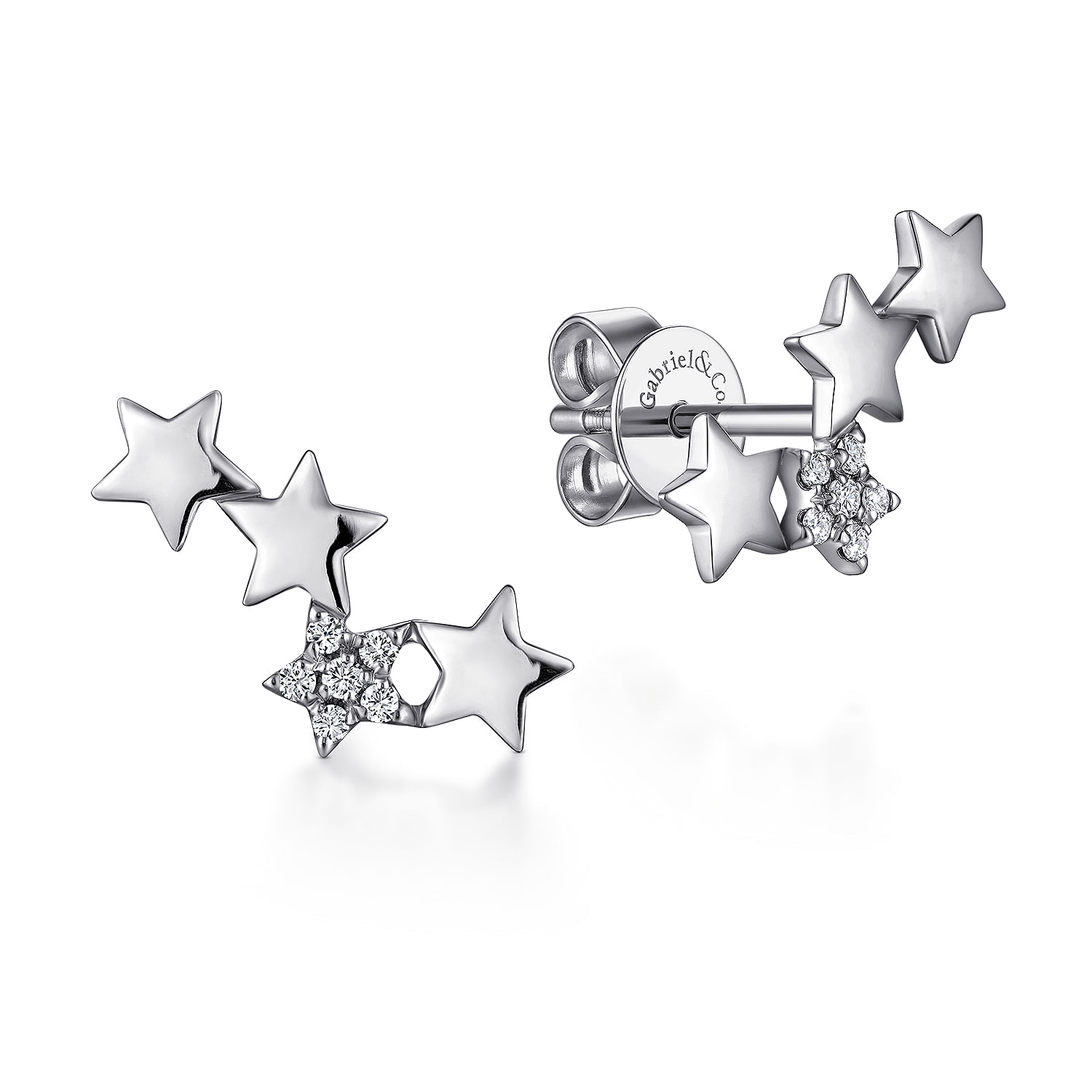 14K White Gold Star Shaped Pave Diamond Stud Earrings