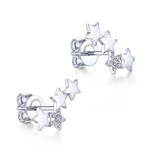 14K White Gold Star Shaped Pave Diamond Stud Earrings - 0.06 ct - Shot 2