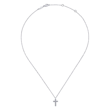 14K White Gold Straight Pave Diamond Cross Necklace