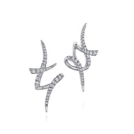 14K White Gold Swirling 30mm Diamond Huggies