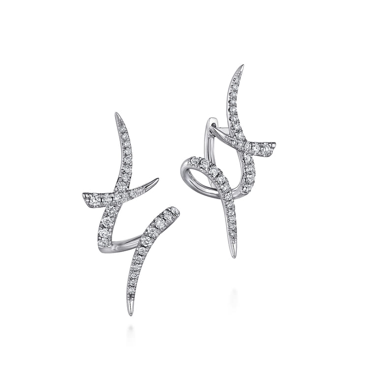 14K White Gold Swirling 30mm Diamond Huggies - 0.55 ct - Shot 1
