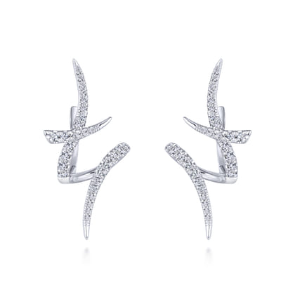 14K White Gold Swirling 30mm Diamond Huggies