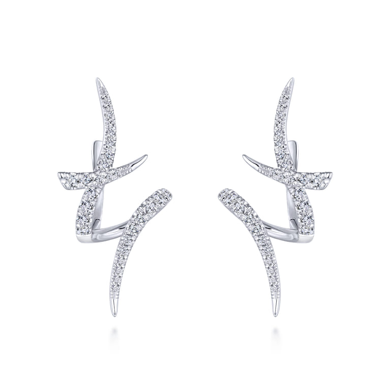 14K White Gold Swirling 30mm Diamond Huggies - 0.55 ct - Shot 3