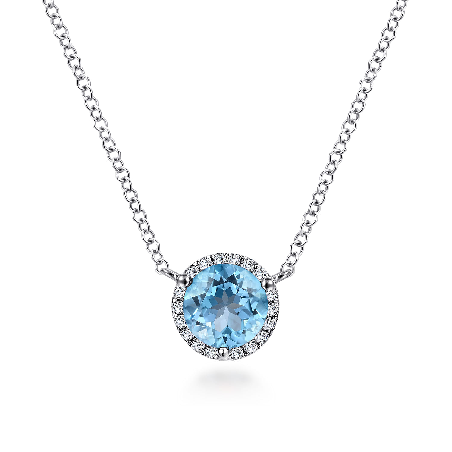 14K White Gold Swiss Blue Topaz Pendant Necklace - 0.07 ct - Shot 1