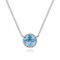 14K White Gold Swiss Blue Topaz Pendant Necklace